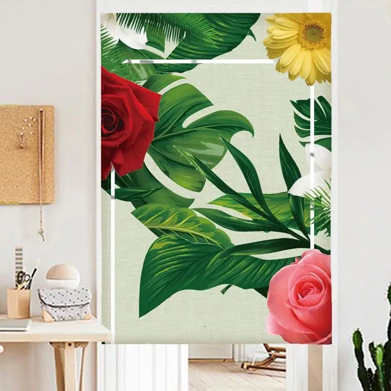 Современная простая хлопковая конопляная дверная занавеска с листьями цифровая