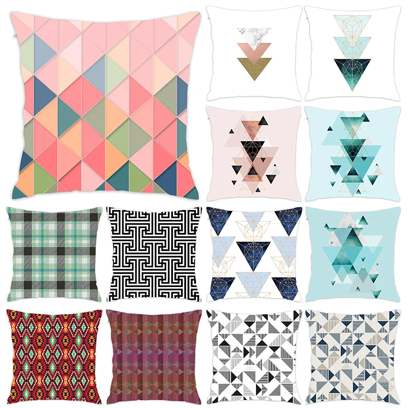 

[Douladou] Geometric Triangle Modern Mosaic Pillow Covers Decorative Polyester Pillowcase Pink Throw Cushion Covers Sofa45x45CM
