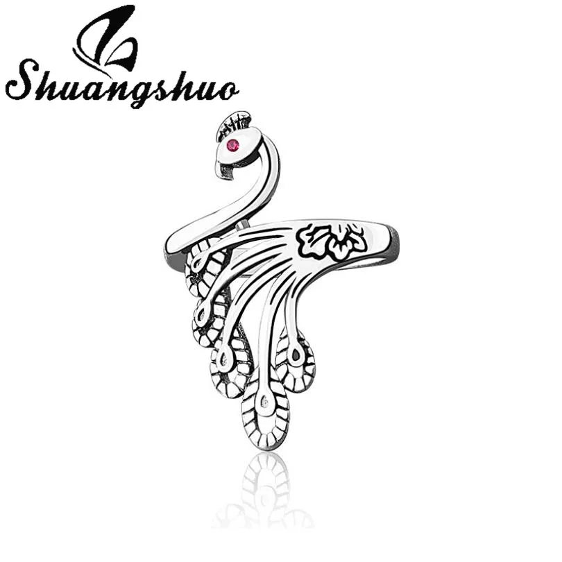 Shuangshuo элегантные винтажные кольца Павлин для женщин Регулируемый \ серебрянный