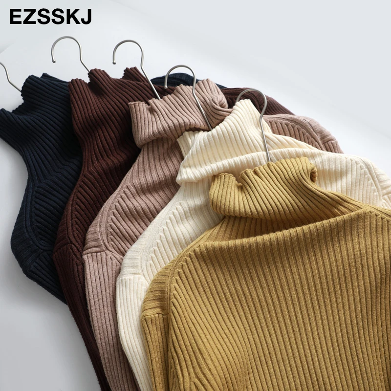 Повседневный базовый свободный свитер с воротником-стойкой на осень и зиму