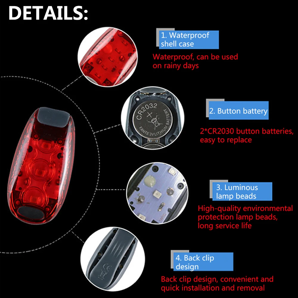 Велоспорт Безопасность светильник 5 Светодиодный проблесковый маячок с зажимом