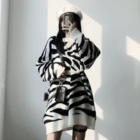 zebra pattern sweaters round neck pullover lazy knit sweater sweater female student wear coat casual loose womens sweater y2k