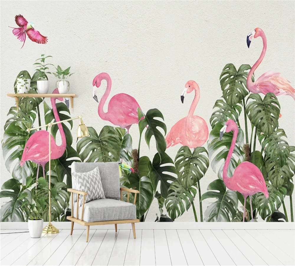 Пользовательские 3D обои фрески скандинавский маленький свежий Фламинго Фотофон