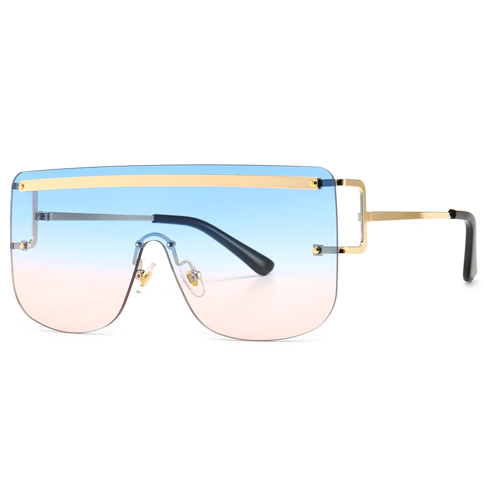 

Veshion Flat Top Sunglasses Women One Piece Metal Gradient Lens Retro Rimless Glasses for Men Frameless 2021 Blue Brown