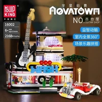 16002 2168pcs streetview moc guitar shop with led light sets model building blocks bricks kids toys for children christmas gifts