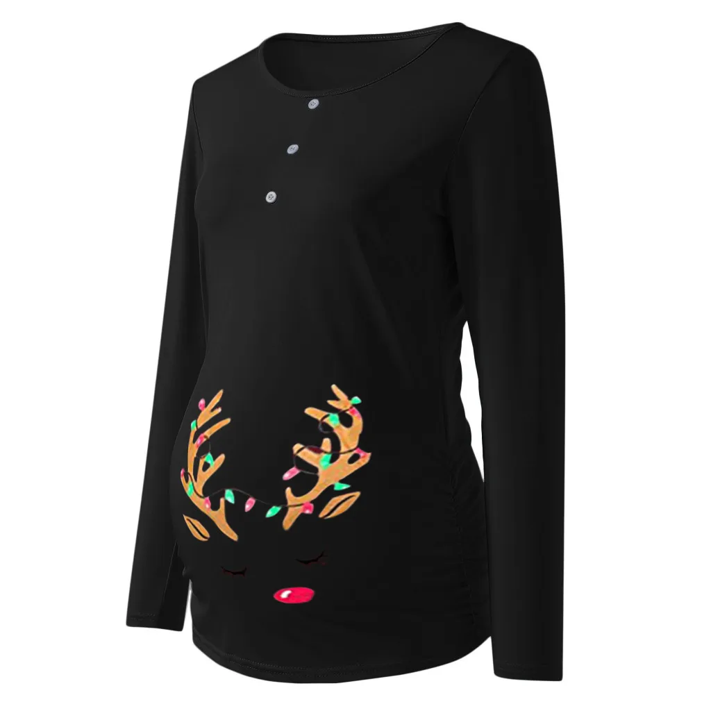 Женская рождественская Футболка с принтом Одежда для беременных блузка на