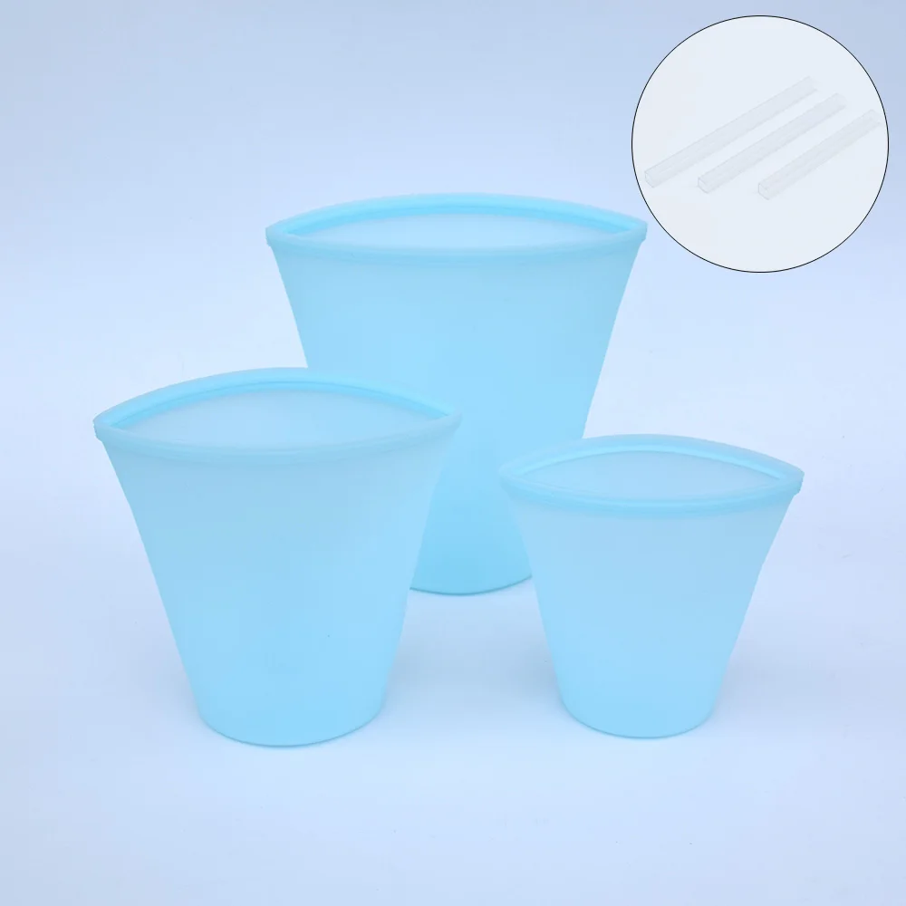 3pcs Blue Cups 3 шт силиконовые контейнеры для хранения еды на молнии герметичные контейнеры Топ многоразовые стоьте вверх закрывать мешок чашки дропшиппинг - Цвет: 3pcs Blue Cups