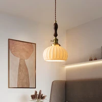 nordic simple restaurant bar bedroom bed chandelier japanese brass ceramic chandelier walnut lantern small chandelier