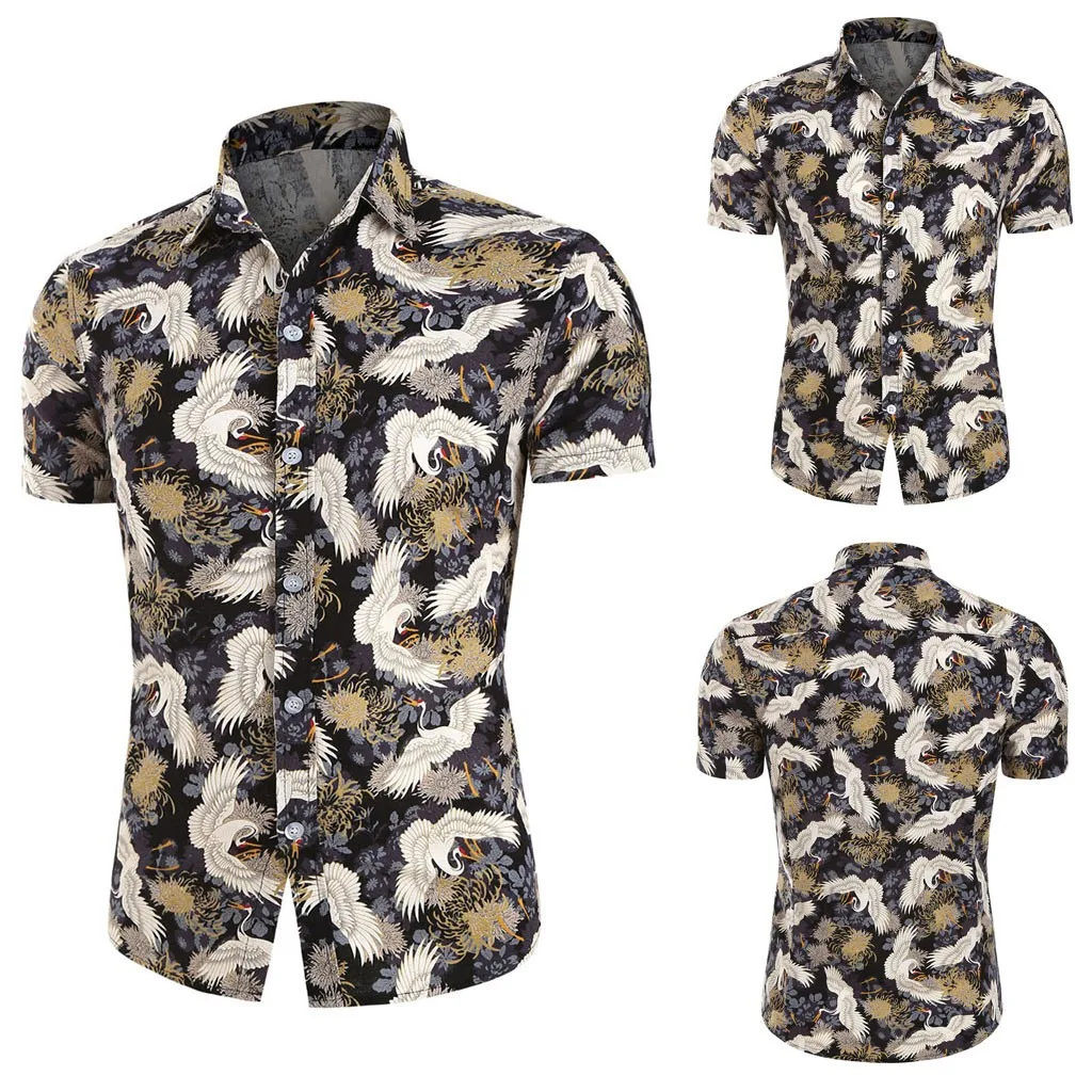 

Men's Explosion Shirt Hawaiian Print Splicing Pattern Casual Large Size Fashion Lapel Short Sleeve Shirt 40*