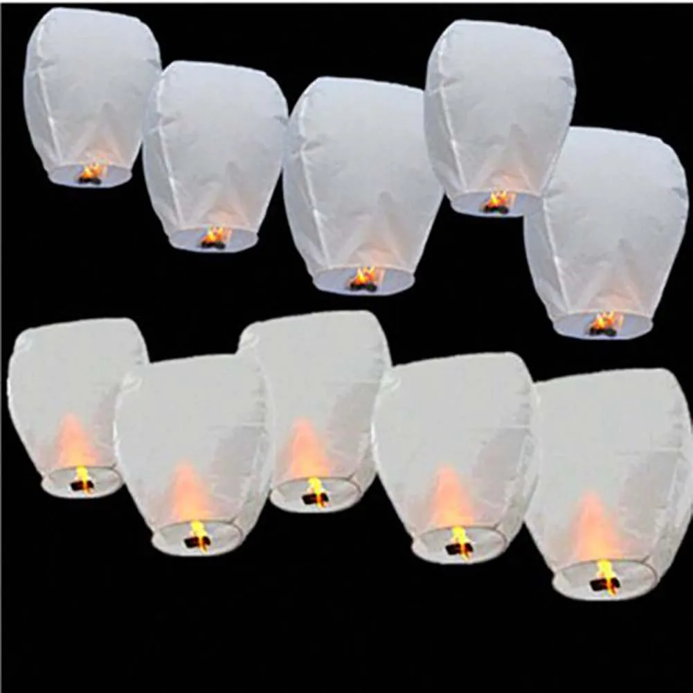 Farolillos de papel chinos para decoraci&oacute;n de fiestas al aire libre, farolillos de deseos, color blanco, bricolaje, 10 unidades-2