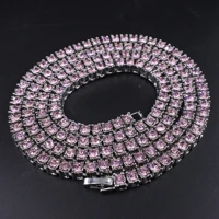 pink crystal 1 row tennis chain hip hop men women necklace icd out bling rap dancer rock gift jewelry gold silver color cz chain