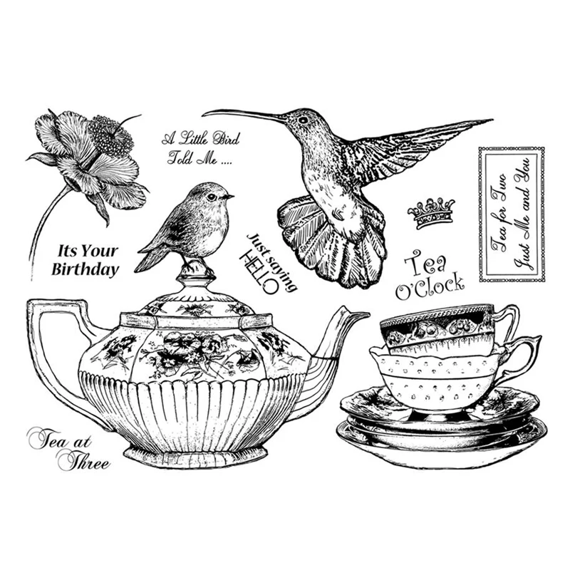 

KLJUYP Birds and Tea Clear Stamps Scrapbook Paper Craft Clear stamp scrapbooking