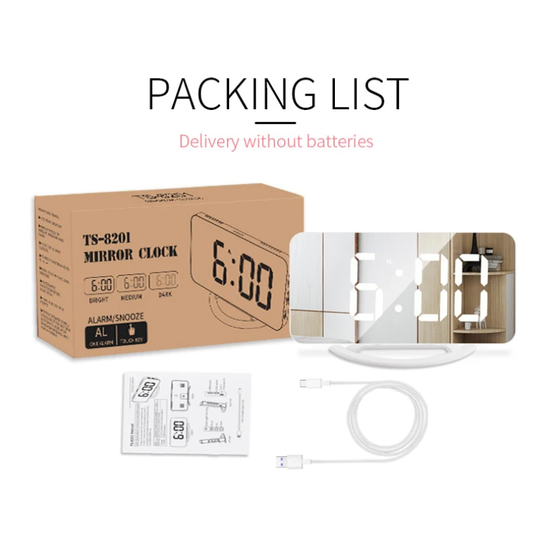 

LED Mirror Alarm Clock Digital Snooze Table Clock Wake Up Light Electronic Large Time Digital Display Home Decoration Clock
