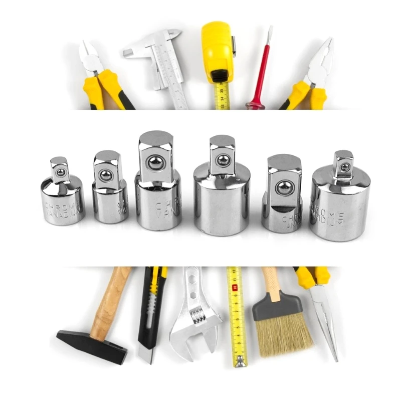 

H7JB переходник с храповым механизмом/набор преобразователей набор инструментов 1/4 дюйма 3/8 дюйма 1/2 дюйма 6 шт. инструменты для маленьких розеток из нержавеющей стали