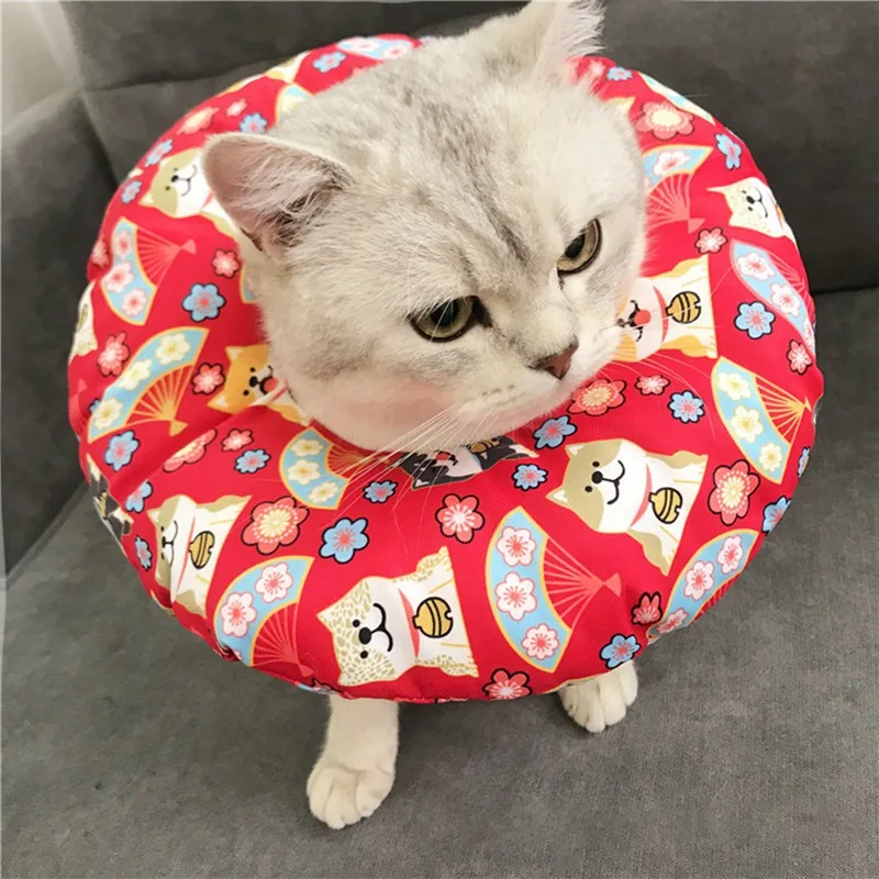 

Pet E-Collar Recovery Cone Adjustable Cotton Blends Neck Recover Collar Cat Dog Printed Elizabeth Circle Pet Protection Collar