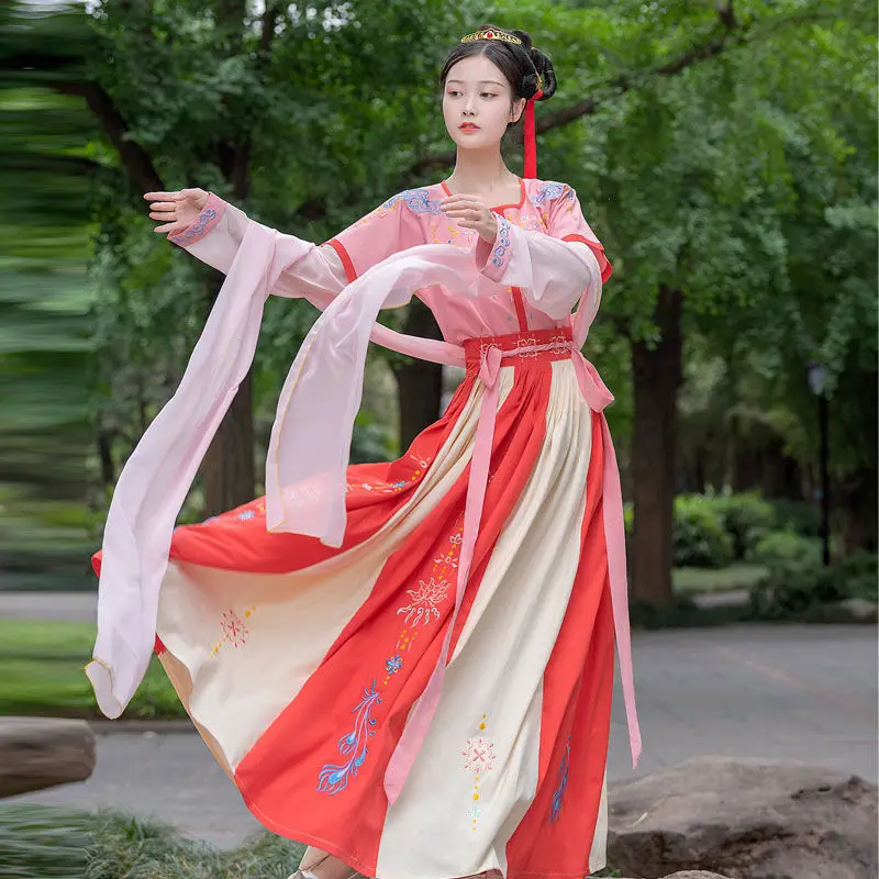 Китайский стиль женские восточные винтажные костюмы Hanfu Цветочная вышивка