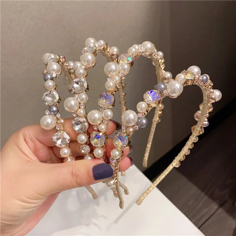 

Women Baroque Pearl Headbands Elegant Hair Hoop Headwear Wedding Crystal Hairband Hair Accessories