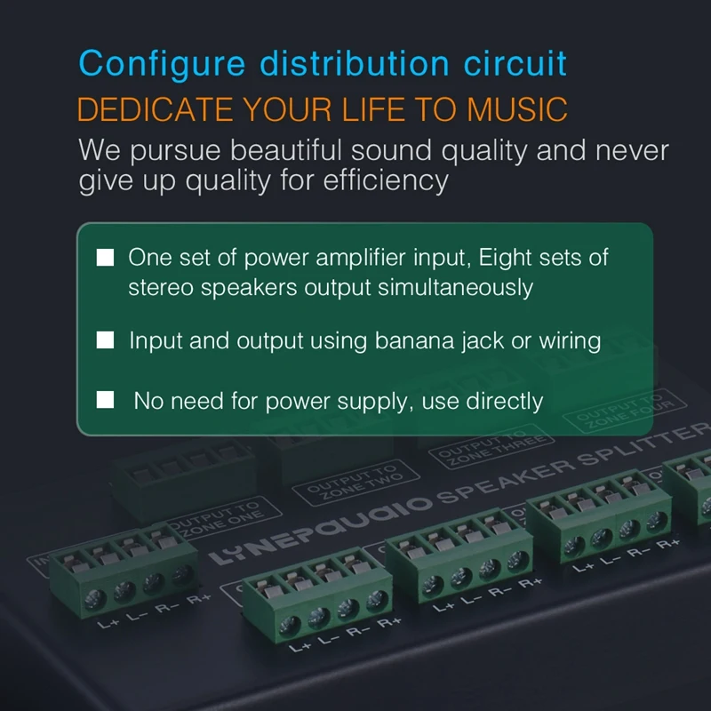 

1 in 8 Out Amplifier and Sound, 8 Zone Sound Source Signal Distribution Panel, o Input, 300W Per Channel