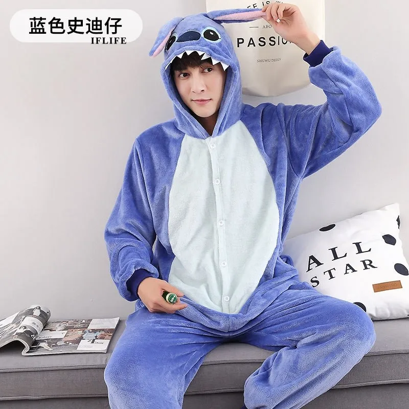 

Pajamas Animal Adults Women Sets Sleepwear Zipper Stitch Unisex Kigurumi Cosplay Winter Hooded Cartoon Onesie Men Pajamas Stitch
