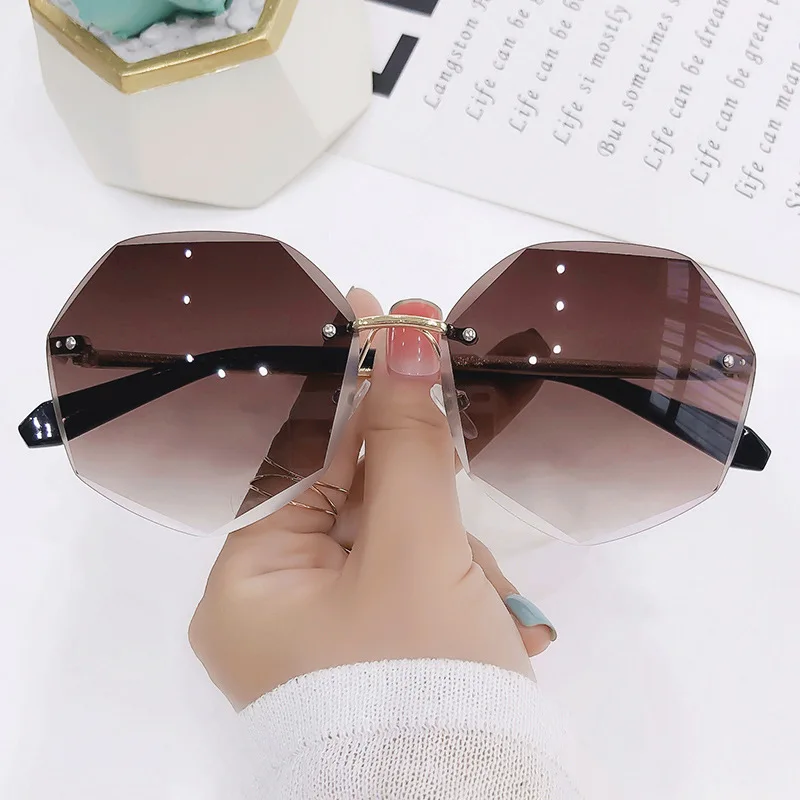 

Oversized Rimless Women's Sunglasses Design Fashion Lady Sun glasses Vintage Alloy Classic Brand Designer Shades UV400 Eyewear