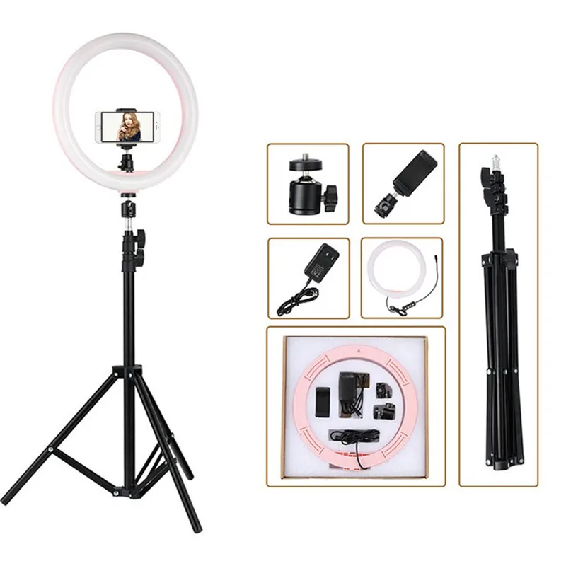 Pink -110-Tripod Tycipy 12 ''кольцевой свет светодиодный съемка селфи свет фото камера видео мягкий свет с 1,1 м штатив телефон клип для макияжа в реальном времени - Цвет: Pink -110-Tripod