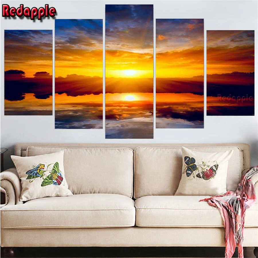 

5 шт., настенная вышивка с пейзажем, закат, Skyrim