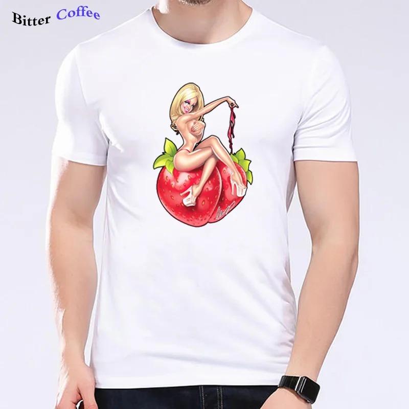 

Горячая Распродажа, новая мужская футболка в стиле Харадзюку, привлекательная белая футболка с принтом девушки, хлопковые брендовые футбол...