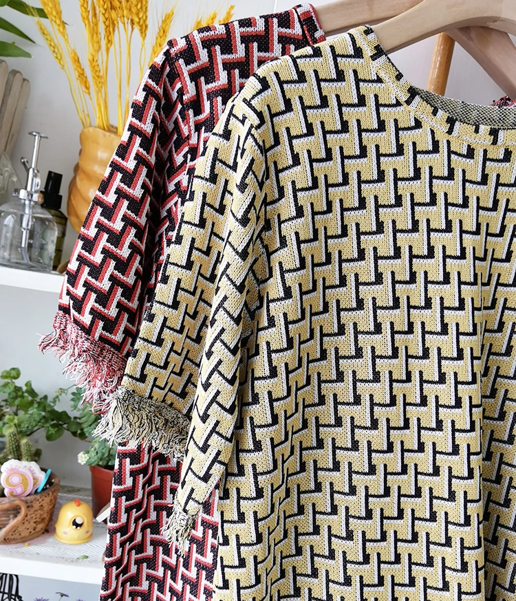 

Summer Tassel Women Dress Short Sleeve Plaid Knitted Clothes Female Vintage Loose Korean Style Casual Dresses Women