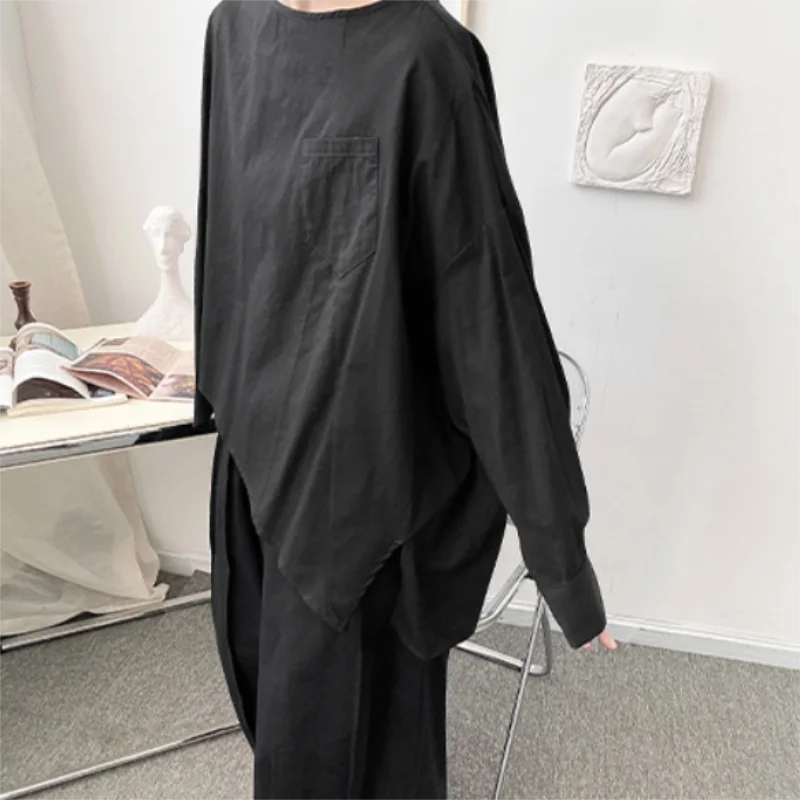 Men's Long-Sleeve Shirt Spring And Autumn New Personality Irregular Pullover Pure Color Casual Loose Large Shirt