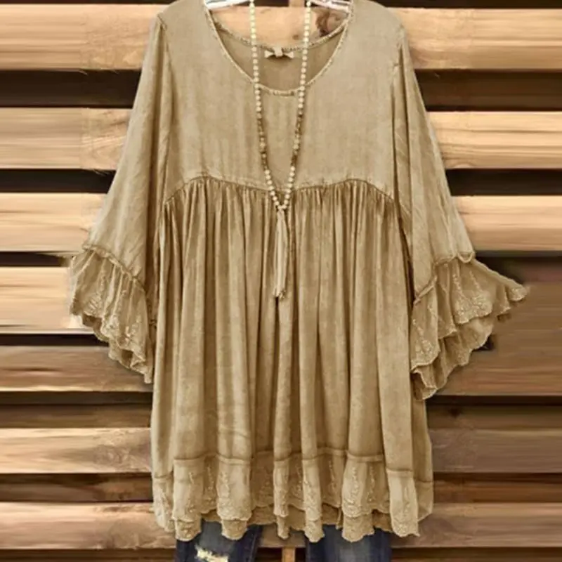 Осенние женские свободные негабаритные Boho пуловер Блузка простые богемные