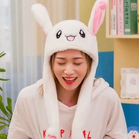 cute bunny hat moving ears anime plushie beanie movable bunny ears hat for women girls cartoon rabbit caps cosplay accessories