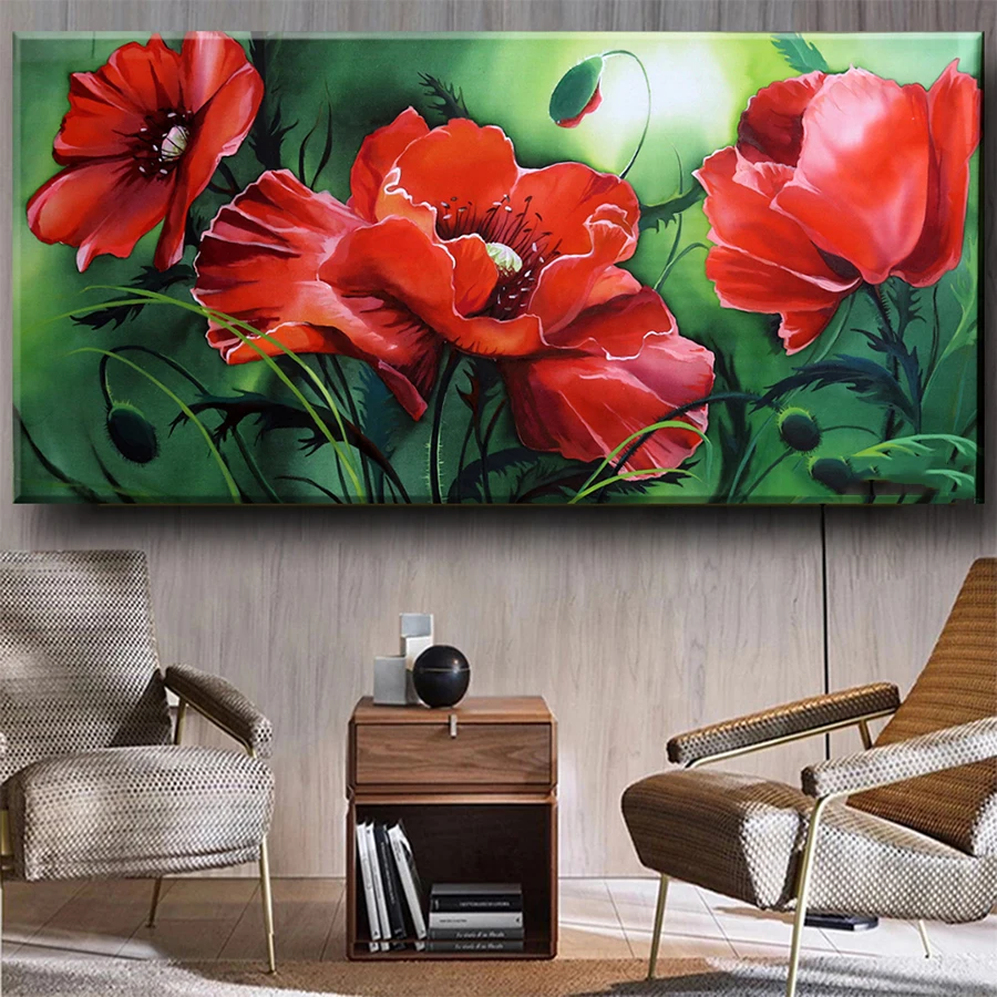 

Алмазная 5D картина «сделай сам», картина с красными маками, полная вышивка, квадратная, круглая, искусственная зеленая, с цветами, домашний д...