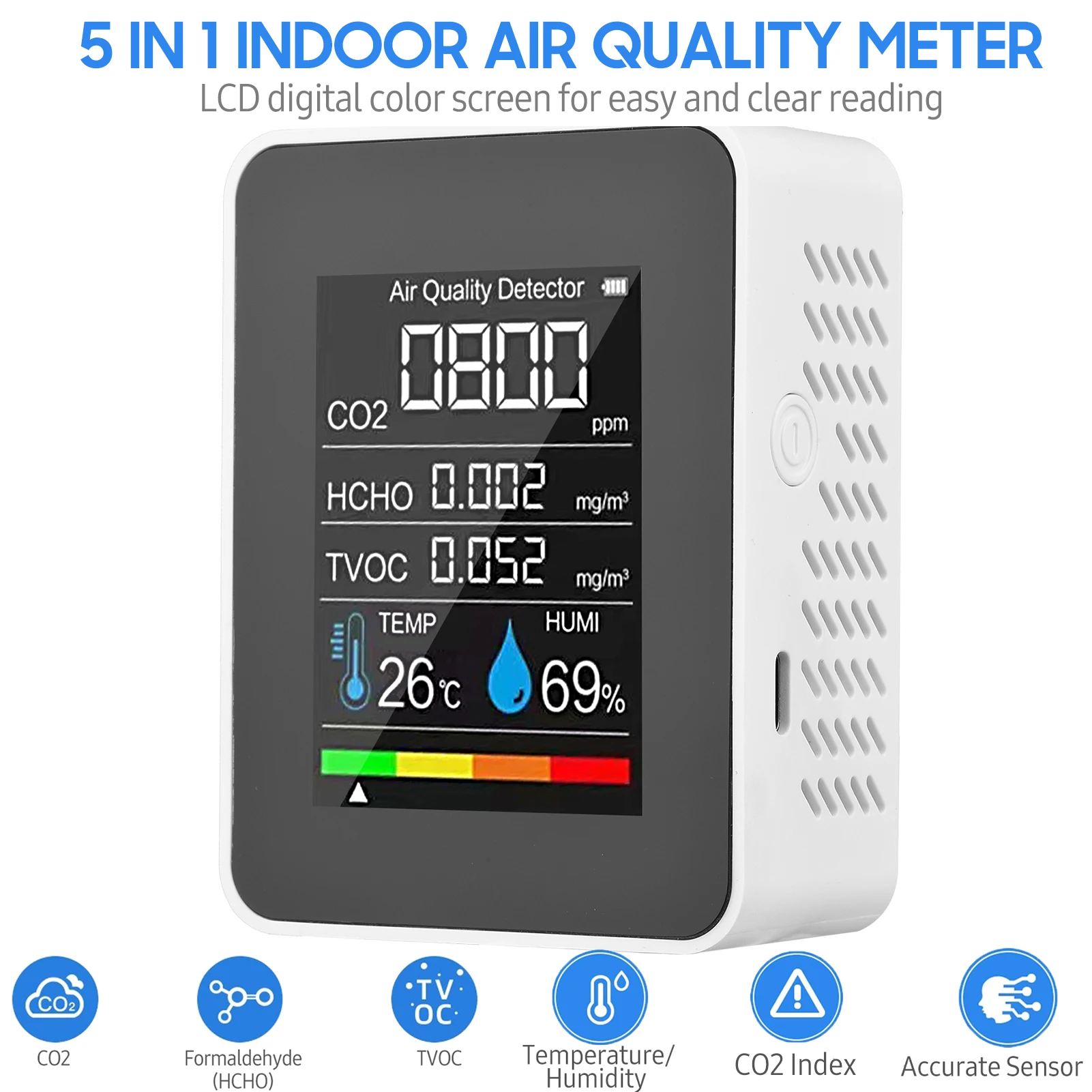 Датчик CO2 5 в 1 комнатный детектор формальдегида HCHO TVOC | Инструменты
