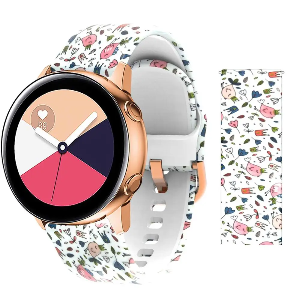 20 мм ремешок для samsung Galaxy Active Watch Band Мягкие силиконовые в форме цветка Печать Спортивный Мягкий ремень цветок браслет с принтом ремешок - Цвет ремешка: bird