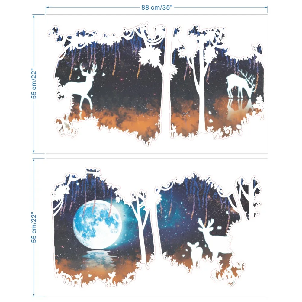 Огромный дерево лес олень Лось Луна озеро настенные наклейки Современные