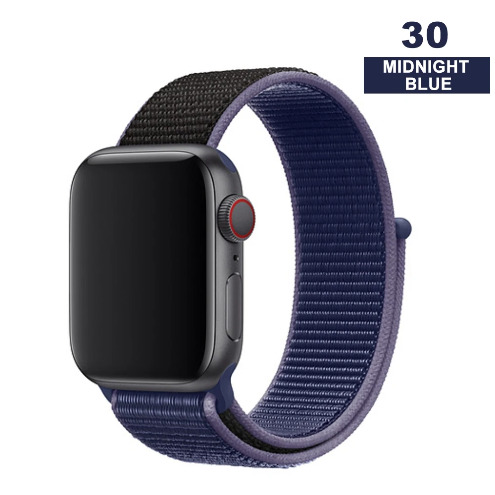 Midnight blue Ремешок для наручных часов Apple Watch серии 3/2/1 38 мм 42 мм мягкий нейлон дышащий сменный ремешок Спортивные петли для наручных часов iwatch серии 4 5 40 мм 44 мм - Цвет ремешка: Midnight blue