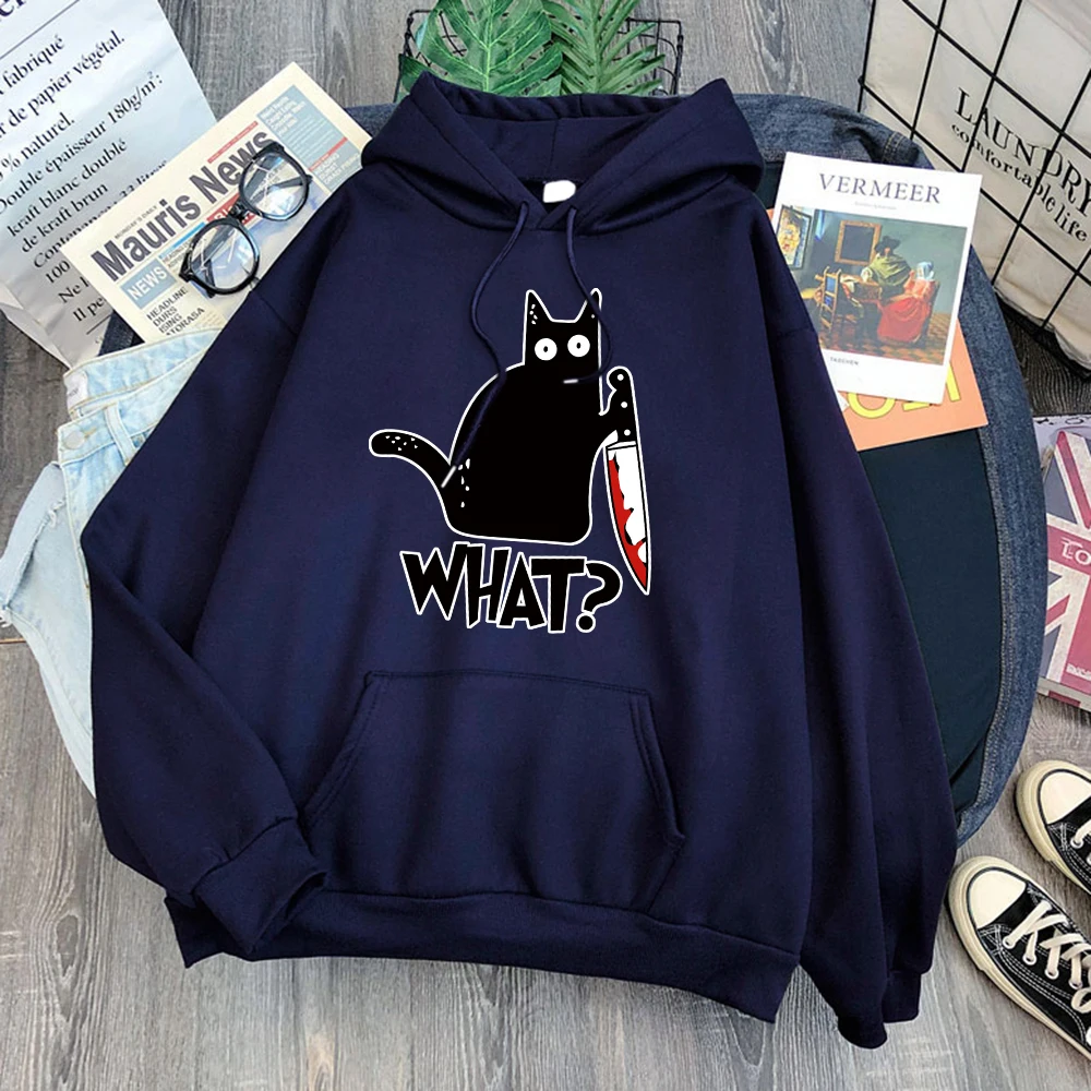 

Black Cat What Is it Doing Prints Female Hoodie Harajuku Fleece Hooded 2021 Creativity Casual Hoody Hip Hop Gothic Woman Hoodies