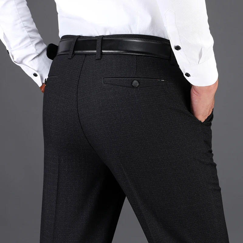 Повседневные мужские брюки, новые деловые модные прямые брюки, мужские брендовые хлопковые облегающие Мешковатые Черные офисные брюки