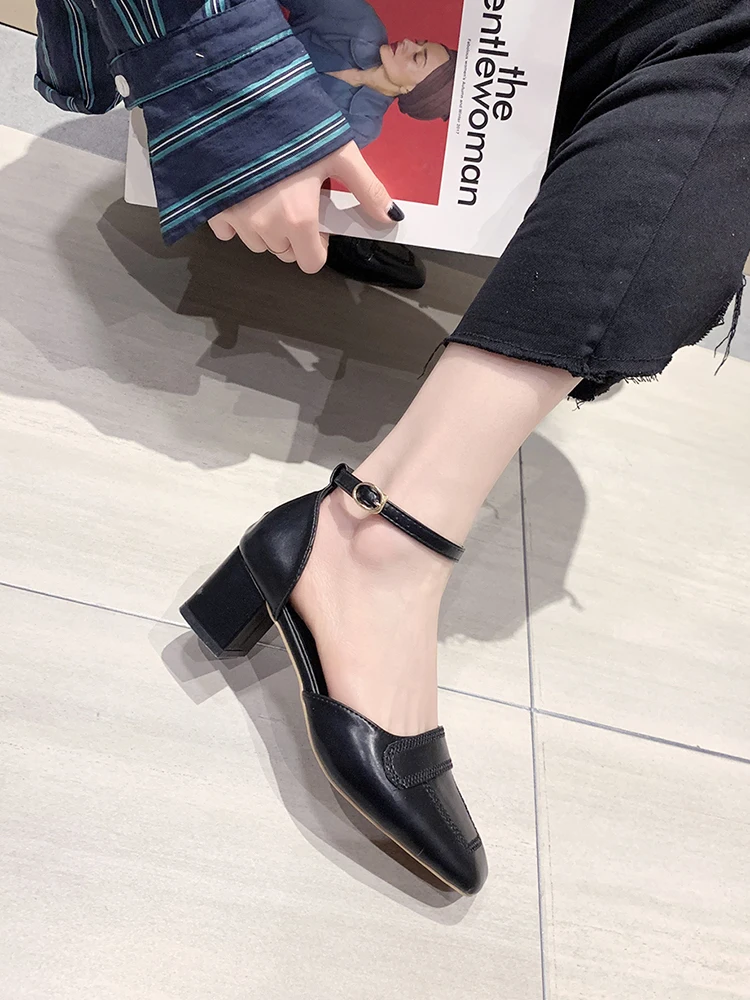 

Retro Woman Shoes 2021 Sandals High Heels Suit Female Beige Med All-Match Original New High-heeled Black Girls Comfort Summer Fa