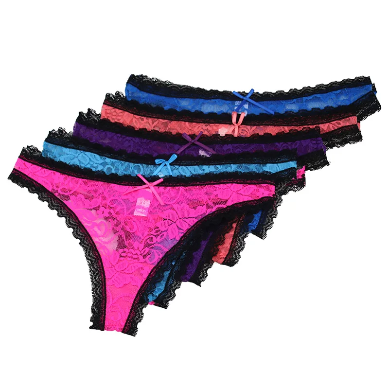 

5Pieces / Set Thongs Women Lace Thongs Sexy G-string Transparent Women G-string Double Cotton Crotch Women Underwear