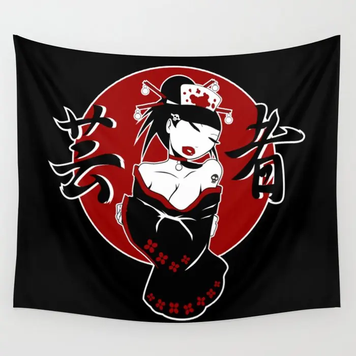 

Geisha PinUp Jp Tapestry Wall Hanging Hippie Tapestries Rugs Home Living Room Dorm Decoration Tablecloths Blanket