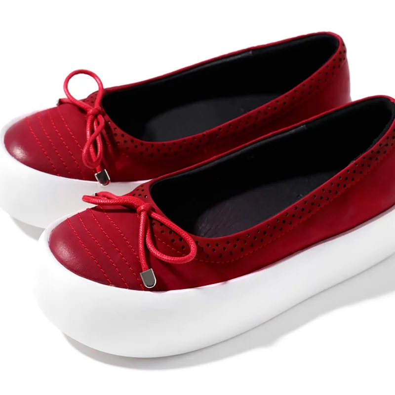 

Женские кожаные туфли на платформе, удобная спортивная обувь для отдыха, с бантом, лоферы, кроссовки, весна-лето