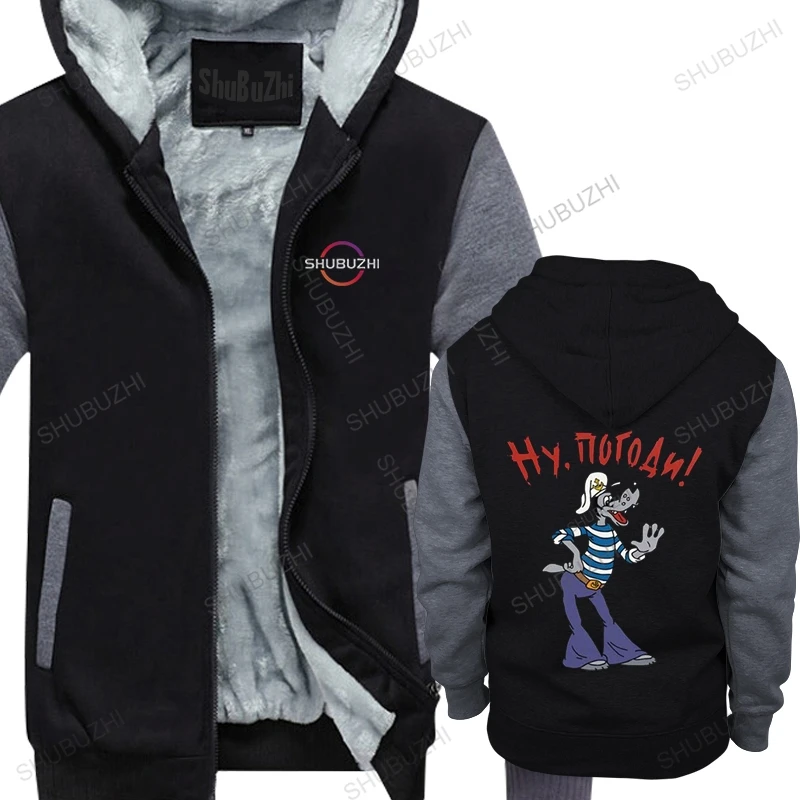

Funny Nu Pogodi Wolf winter hoody Men Cotton warm sweatshirt Cool hoodie Casual Russian Comic Cartoon zipper jacket Clothing