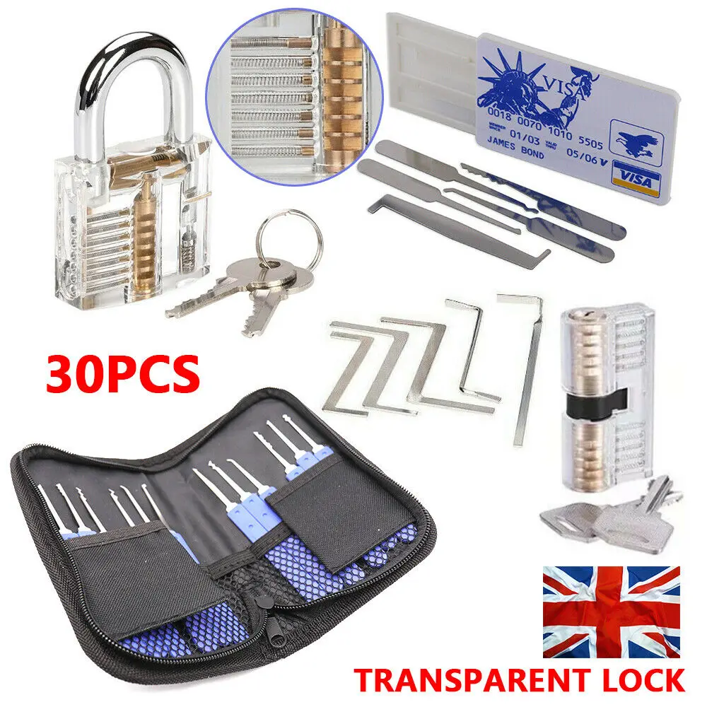 

UKstock Locksmith Tools Practice Transparent Lock Kit With Broken Key Extractor Wrench Tool Removing Hooks Hardware