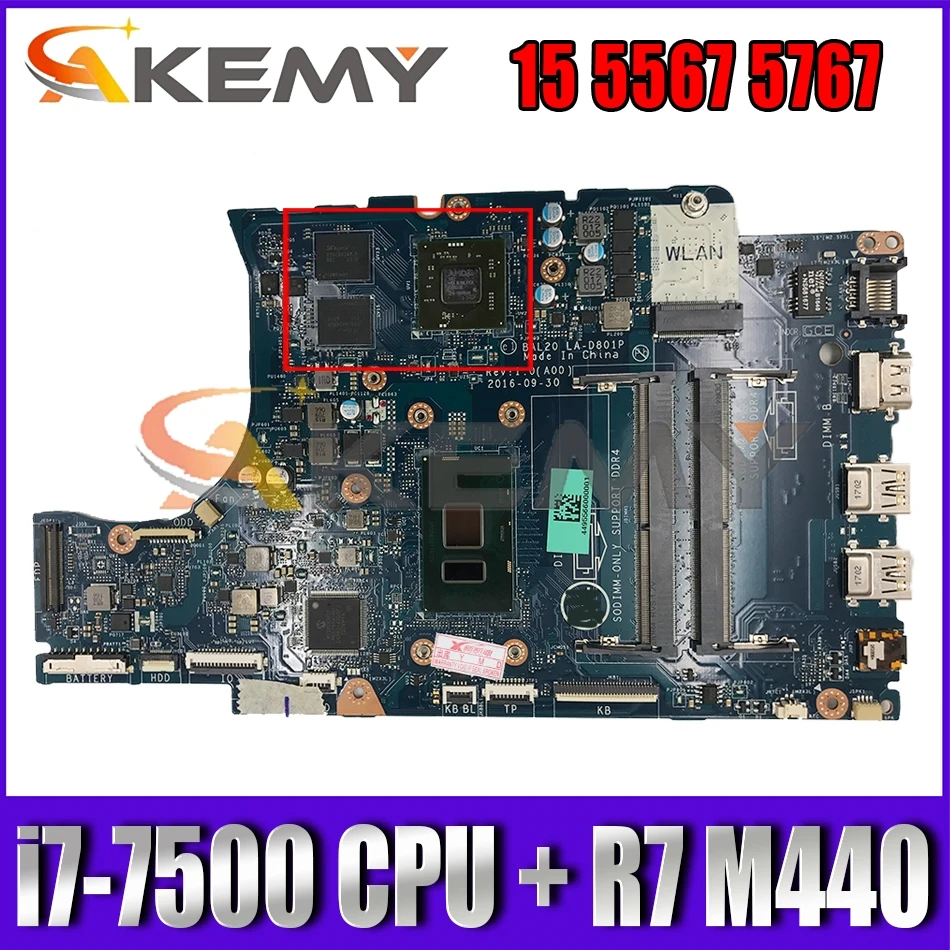 

For DELL Inspiron 15 5567 5767 Laptop motherboard With i7-7500 CPU + R7 M440,CN-0VMRRP 0KFWK9 BAL20 LA-D801P mainboard 100% Test