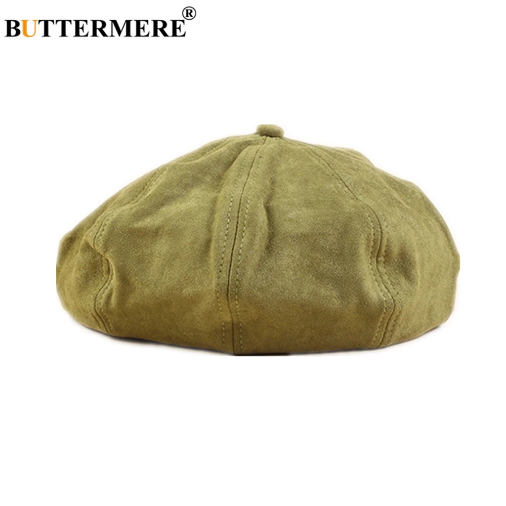 

BUTTERMERE Berets Caps for Women Suede Female Winter Hat Solid Casual Octagonal Cap Vintage 2021 New Arrival Women Hat