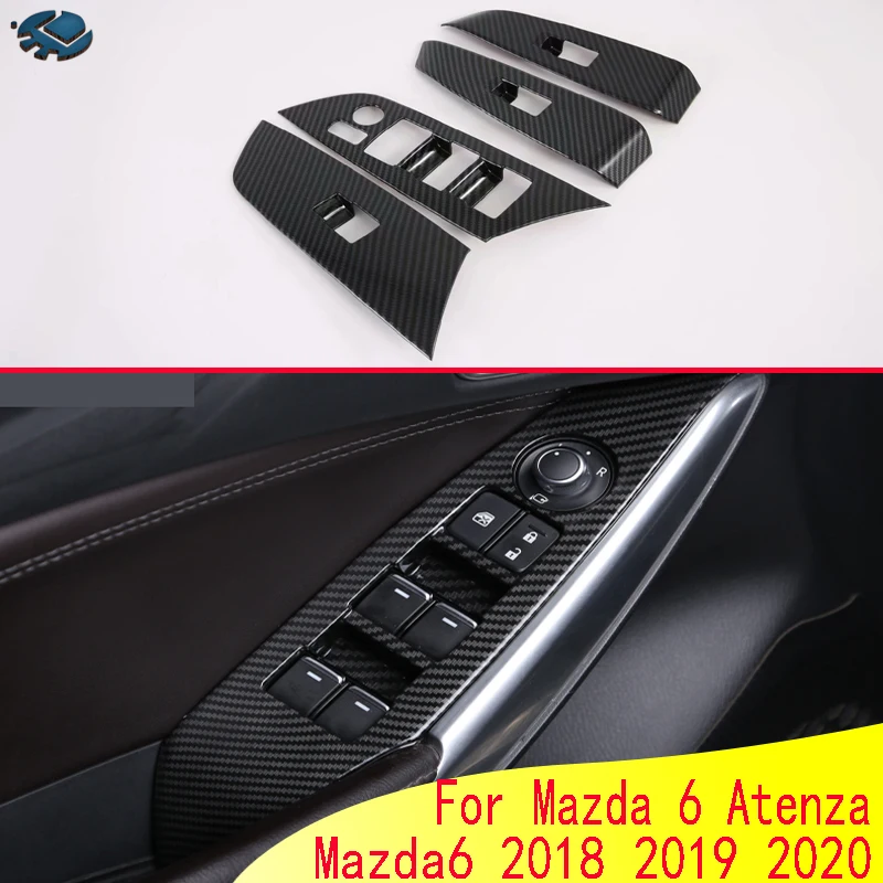

For Mazda 6 Atenza 2018 2019 2020 Car Accessories Carbon Fiber Style Door Window Armrest Cover Switch Panel Trim Molding Garnish