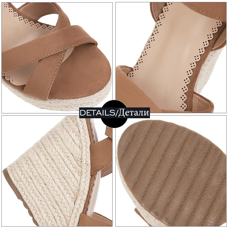 

WETKISS New Straw Weave Sandals Women Wedges Shoes Woman Platform Sandals Ladies Cross Strap High Heel Shoes Women Summer