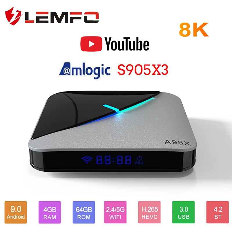ТВ приставка LEMFO RGB светильник 8K S905 X3 A95XF3 Air Android 9 0 4 Гб ОЗУ 64 ПЗУ Wifi Bluetooth YouTube 4k Netflix