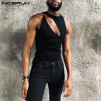incerun new men solid color all match simple hollow out sleeveless shirts vests fashion casual male singlet tank tops 2022 s 5xl